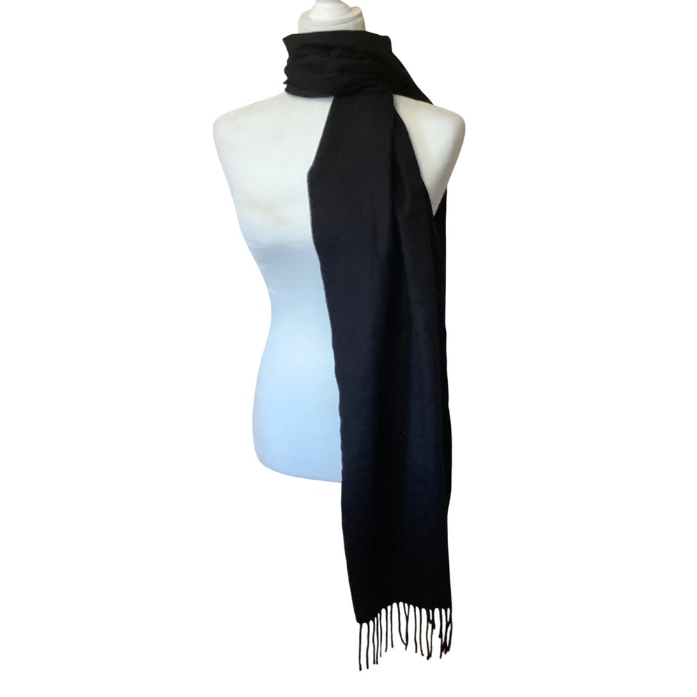 Italy Design Black Cashmere Blend Fringe Scarf Soft Luxury Wrap 75"x12"